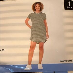 Striped black and cream  midi Casual Dress with side pockets